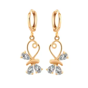 Cubic Zirconia & 18K Gold-Plated Loop Butterfly Drop Earrings