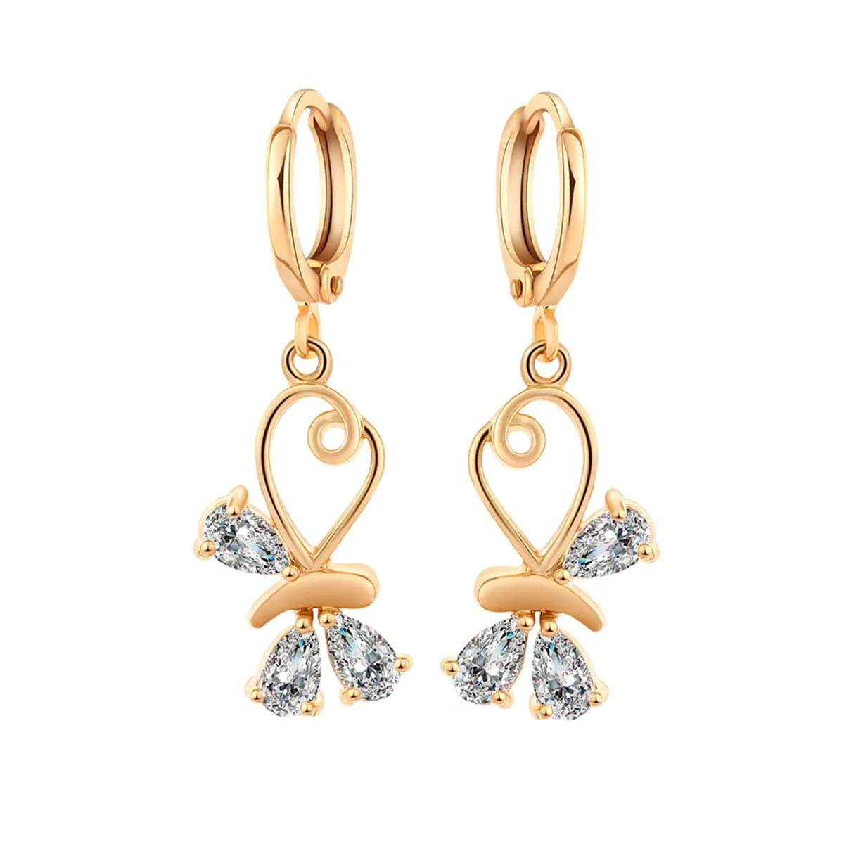 Cubic Zirconia & 18K Gold-Plated Loop Butterfly Drop Earrings