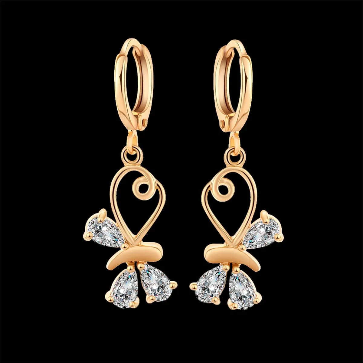 Cubic Zirconia & 18K Gold-Plated Loop Butterfly Drop Earrings