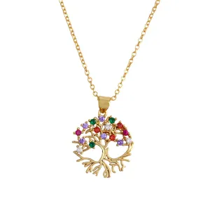 Cubic Zirconia & 18K Gold-Plated Openwork Tree Of Life Pendant Necklace