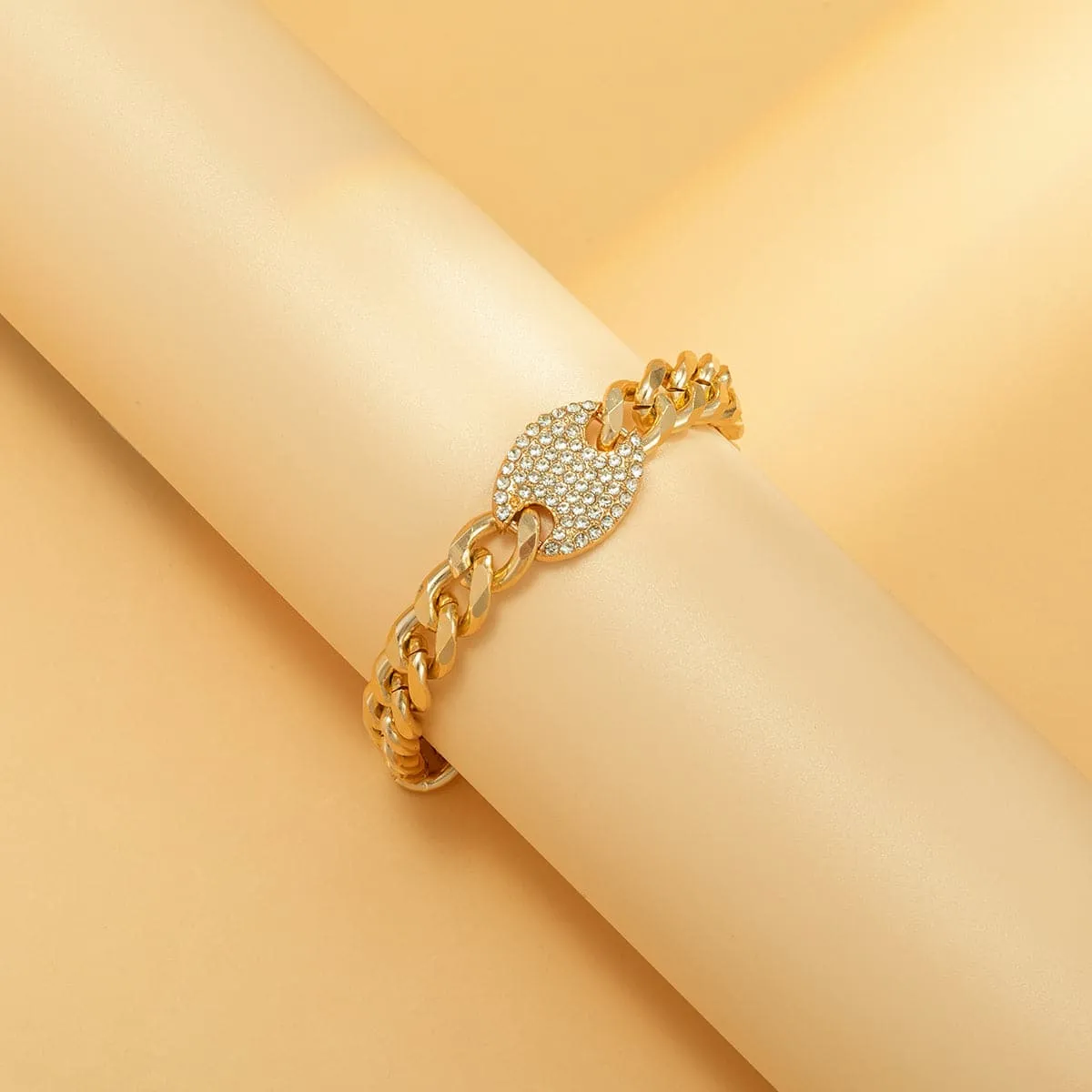 Cubic Zirconia & 18K Gold-Plated Oval Cable Chain Bracelet