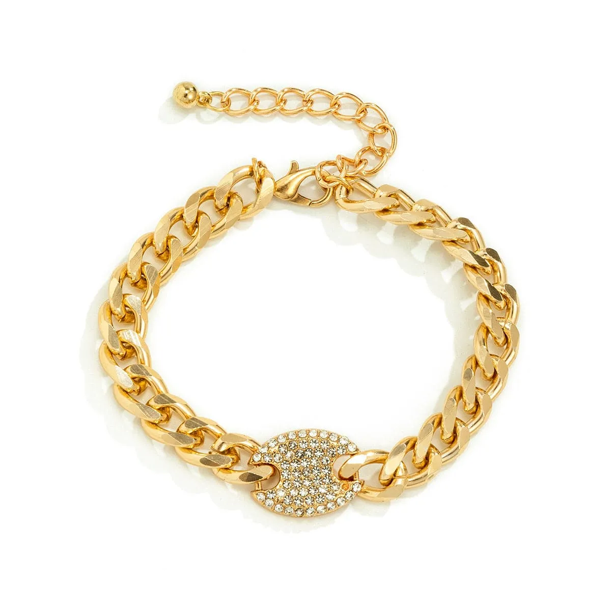 Cubic Zirconia & 18K Gold-Plated Oval Cable Chain Bracelet