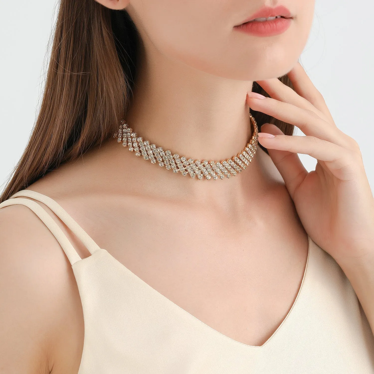 Cubic Zirconia & 18K Gold-Plated Pavé Choker Necklace