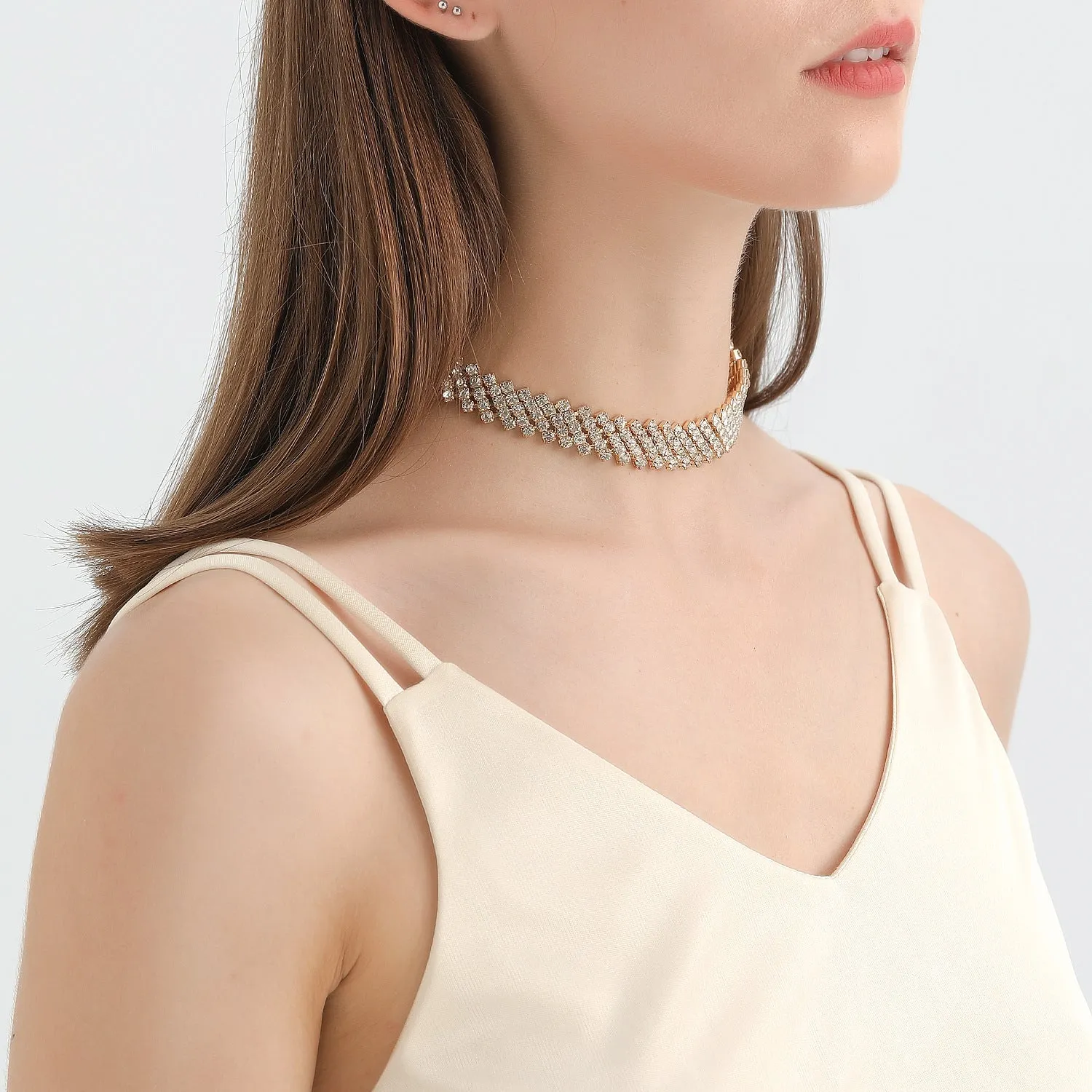 Cubic Zirconia & 18K Gold-Plated Pavé Choker Necklace