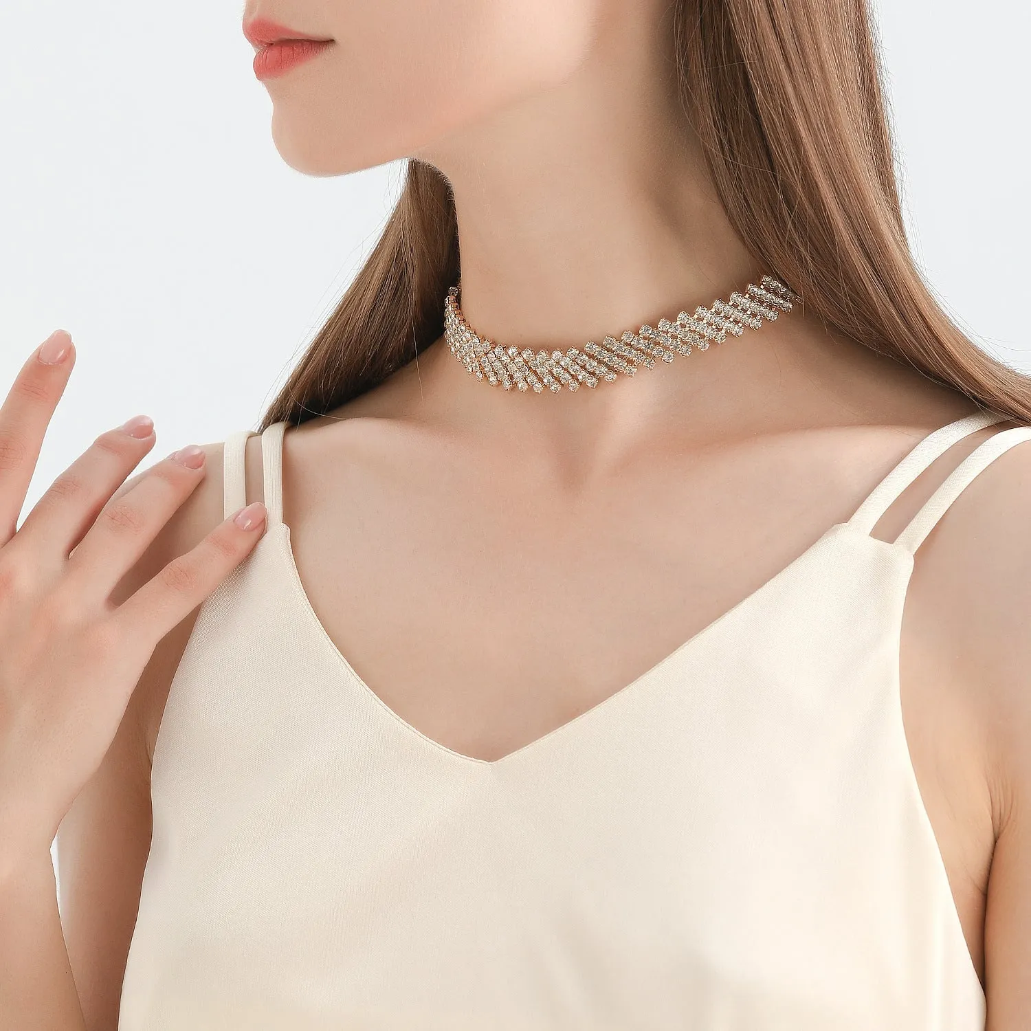 Cubic Zirconia & 18K Gold-Plated Pavé Choker Necklace