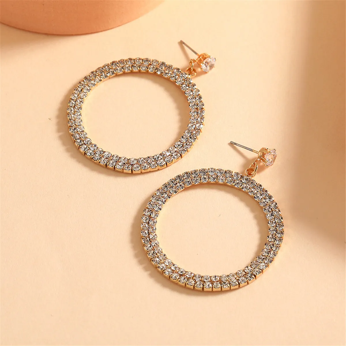 Cubic Zirconia & 18K Gold-Plated Pavé Circle Drop Earrings