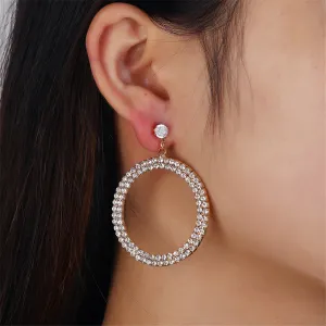 Cubic Zirconia & 18K Gold-Plated Pavé Circle Drop Earrings