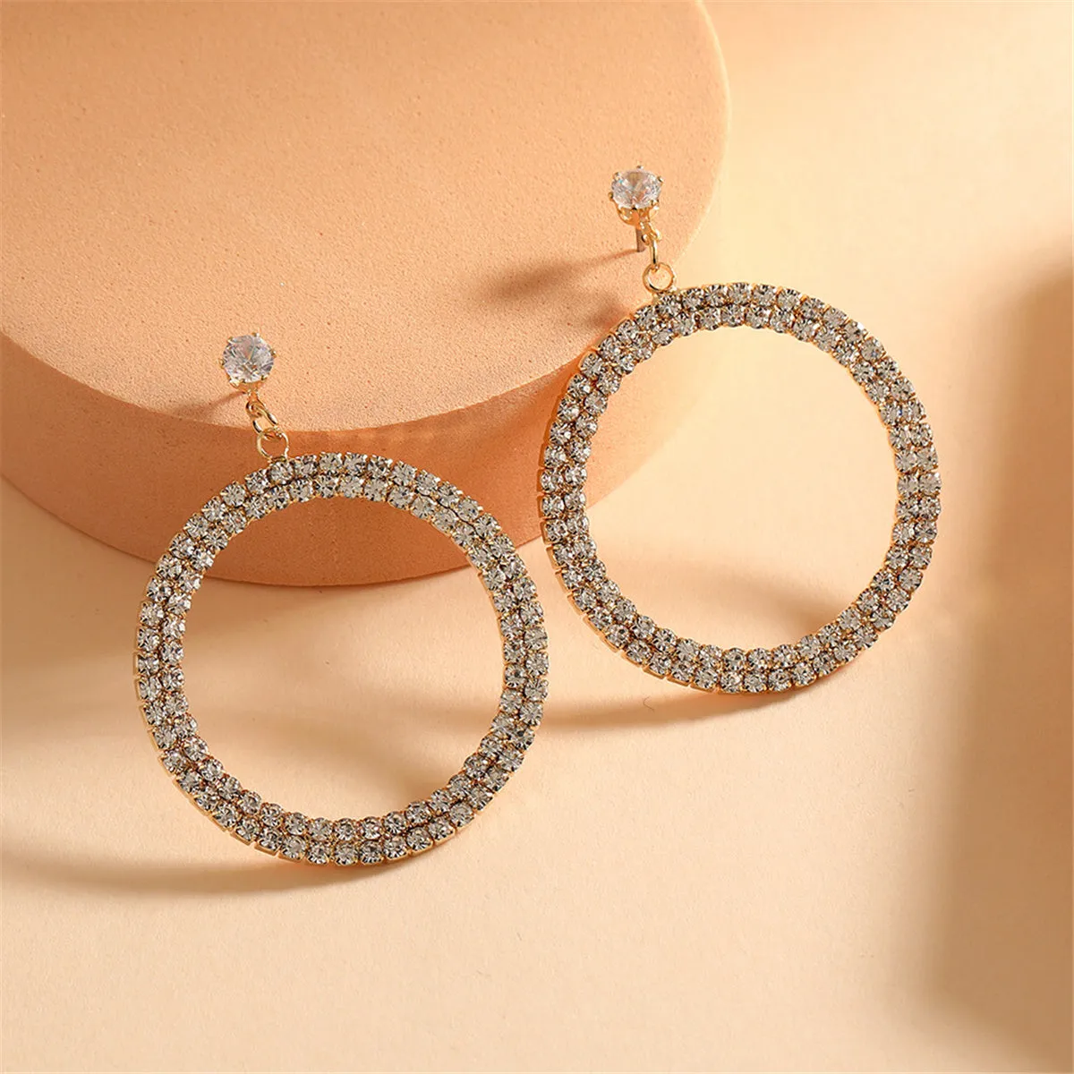 Cubic Zirconia & 18K Gold-Plated Pavé Circle Drop Earrings