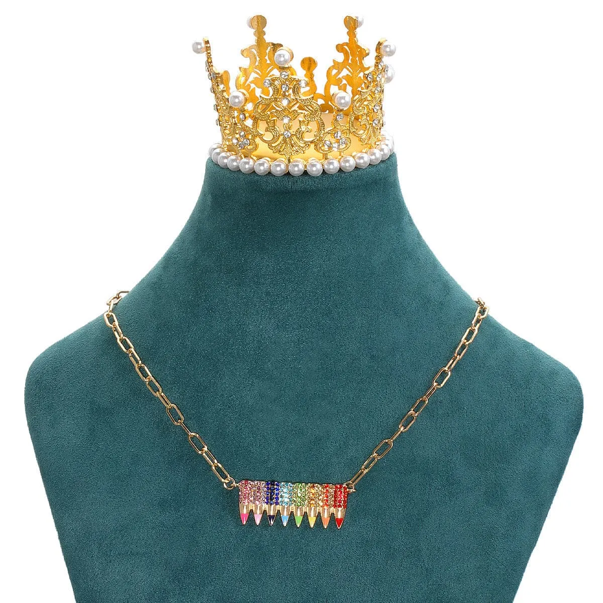 Cubic Zirconia & 18K Gold-Plated Pencil Pendant Necklace