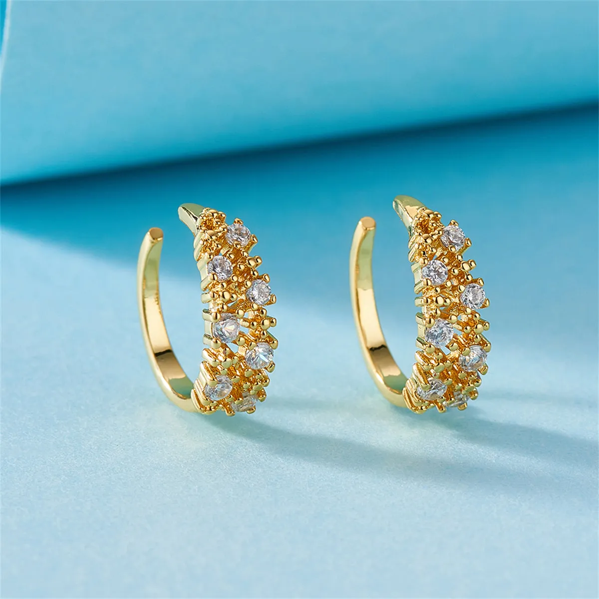 Cubic Zirconia & 18K Gold-Plated Prong-Set Ear Cuffs