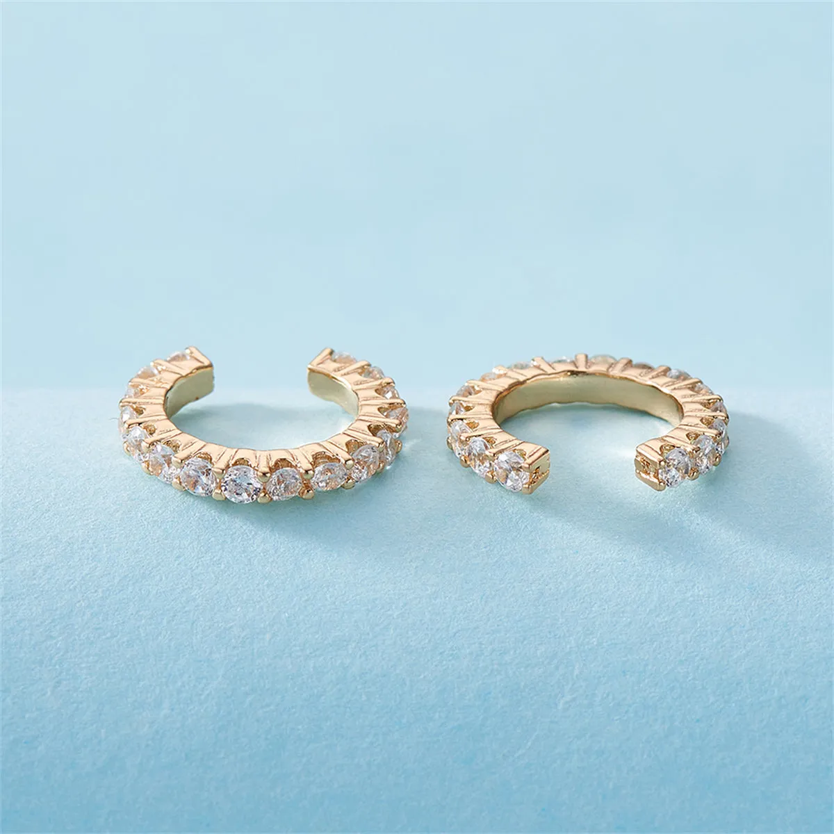 Cubic Zirconia & 18K Gold-Plated Prong-Set Ear Cuffs