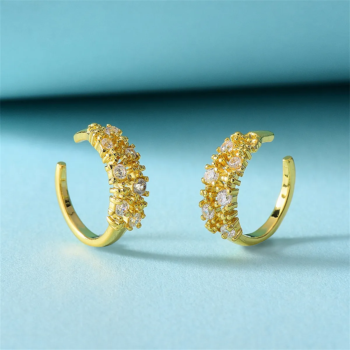 Cubic Zirconia & 18K Gold-Plated Prong-Set Ear Cuffs