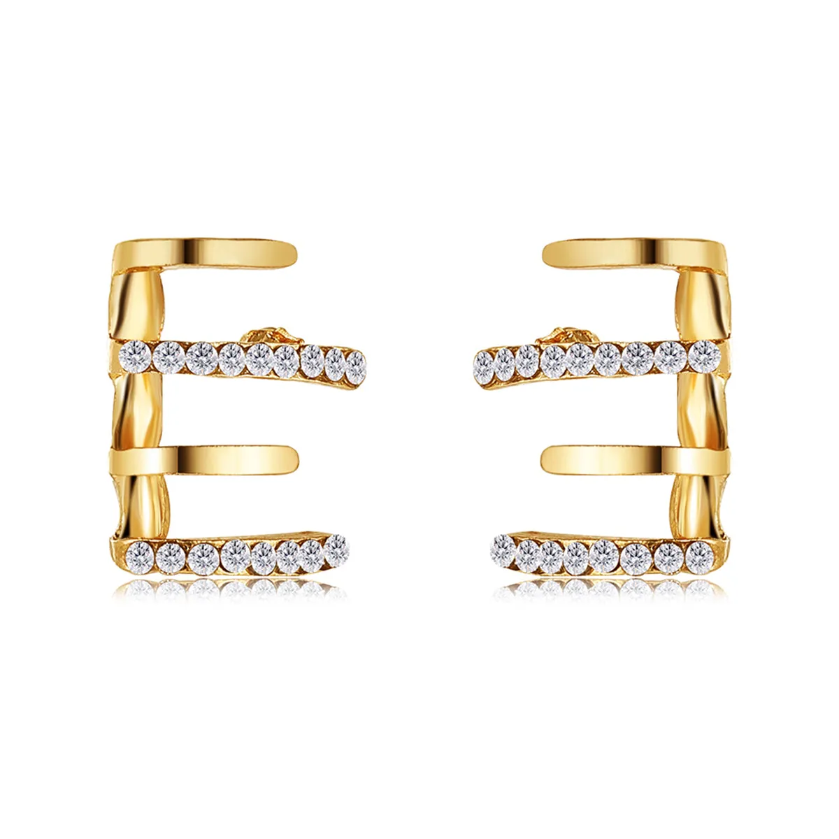 Cubic Zirconia & 18K Gold-Plated Rake Stud Earrings