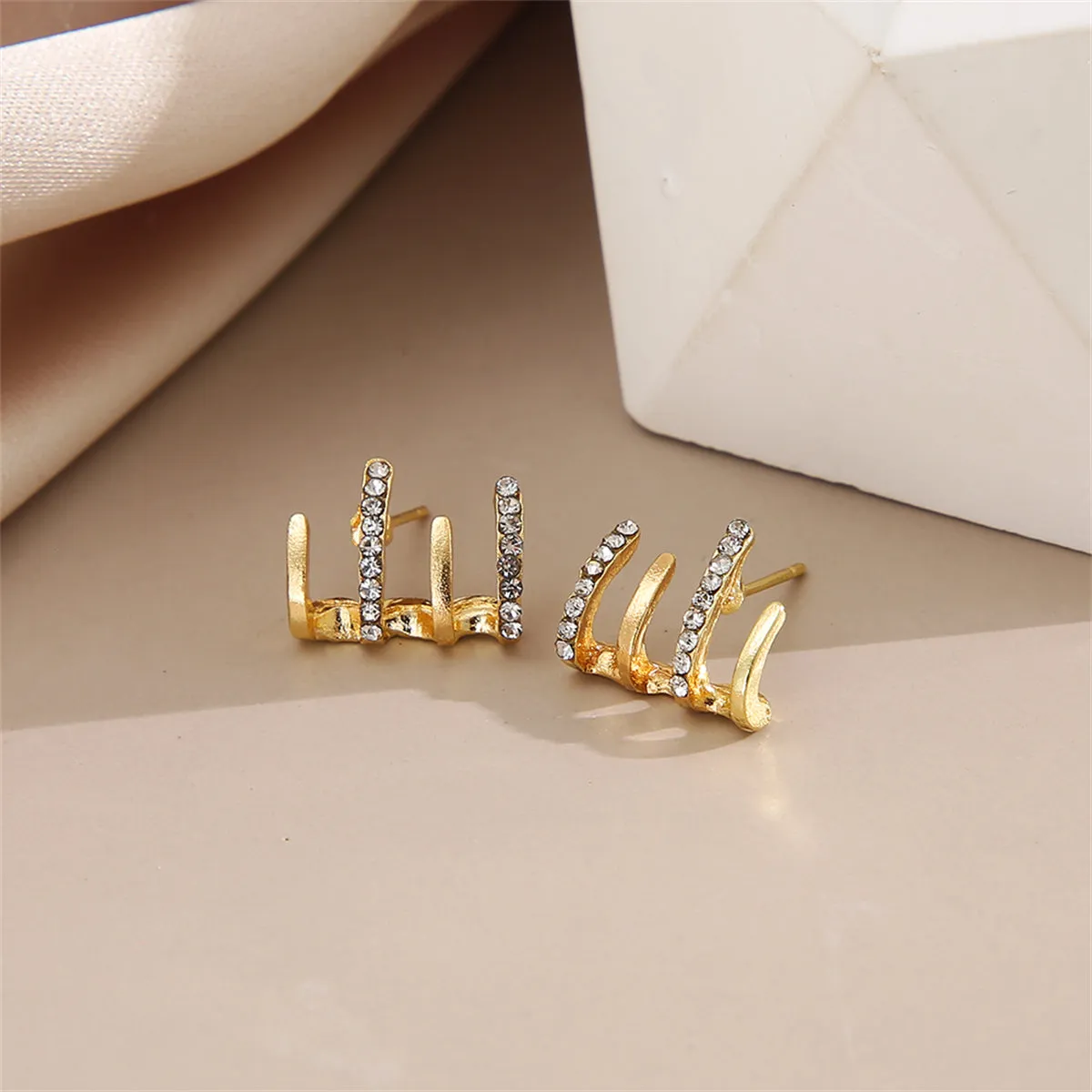 Cubic Zirconia & 18K Gold-Plated Rake Stud Earrings