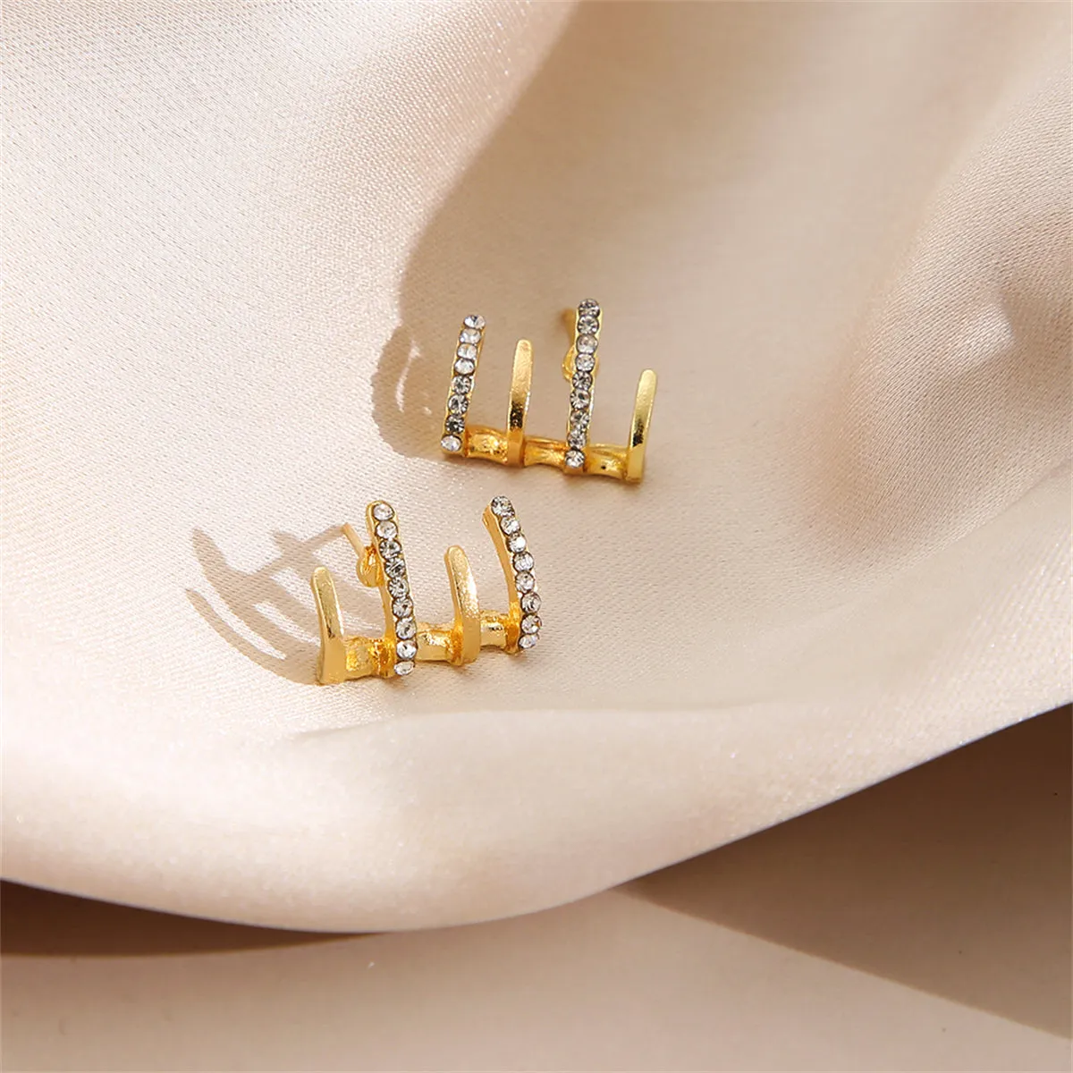 Cubic Zirconia & 18K Gold-Plated Rake Stud Earrings