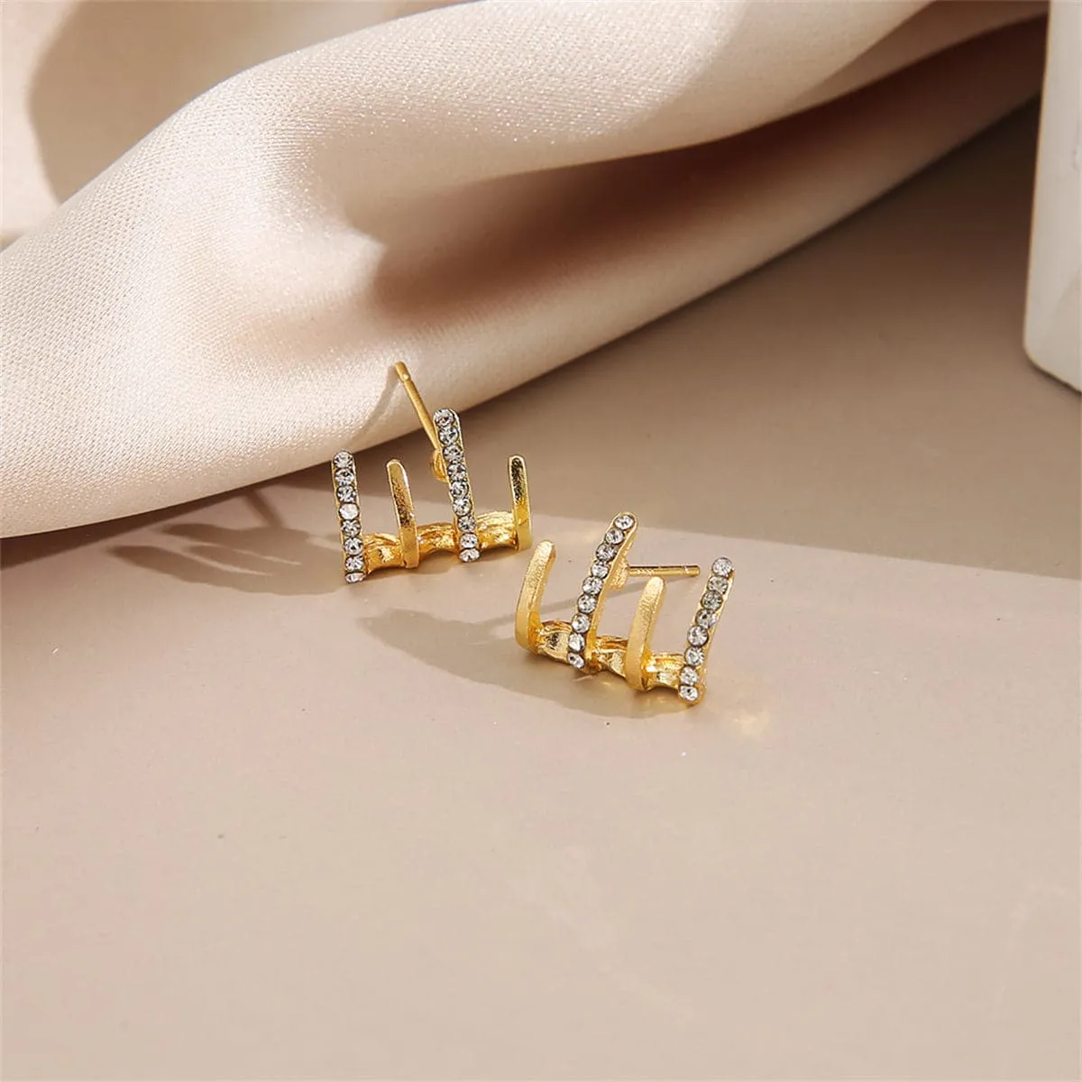 Cubic Zirconia & 18K Gold-Plated Rake Stud Earrings