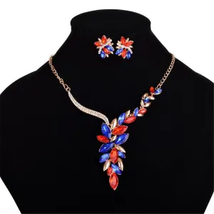Cubic Zirconia & 18K Gold-Plated Red Statement Earrings & Necklace