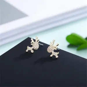 Cubic Zirconia & 18K Gold-Plated Reindeer Stud Earrings