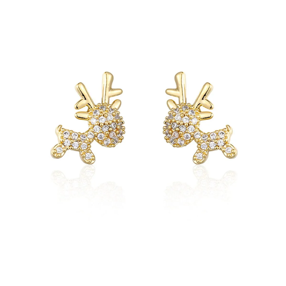 Cubic Zirconia & 18K Gold-Plated Reindeer Stud Earrings