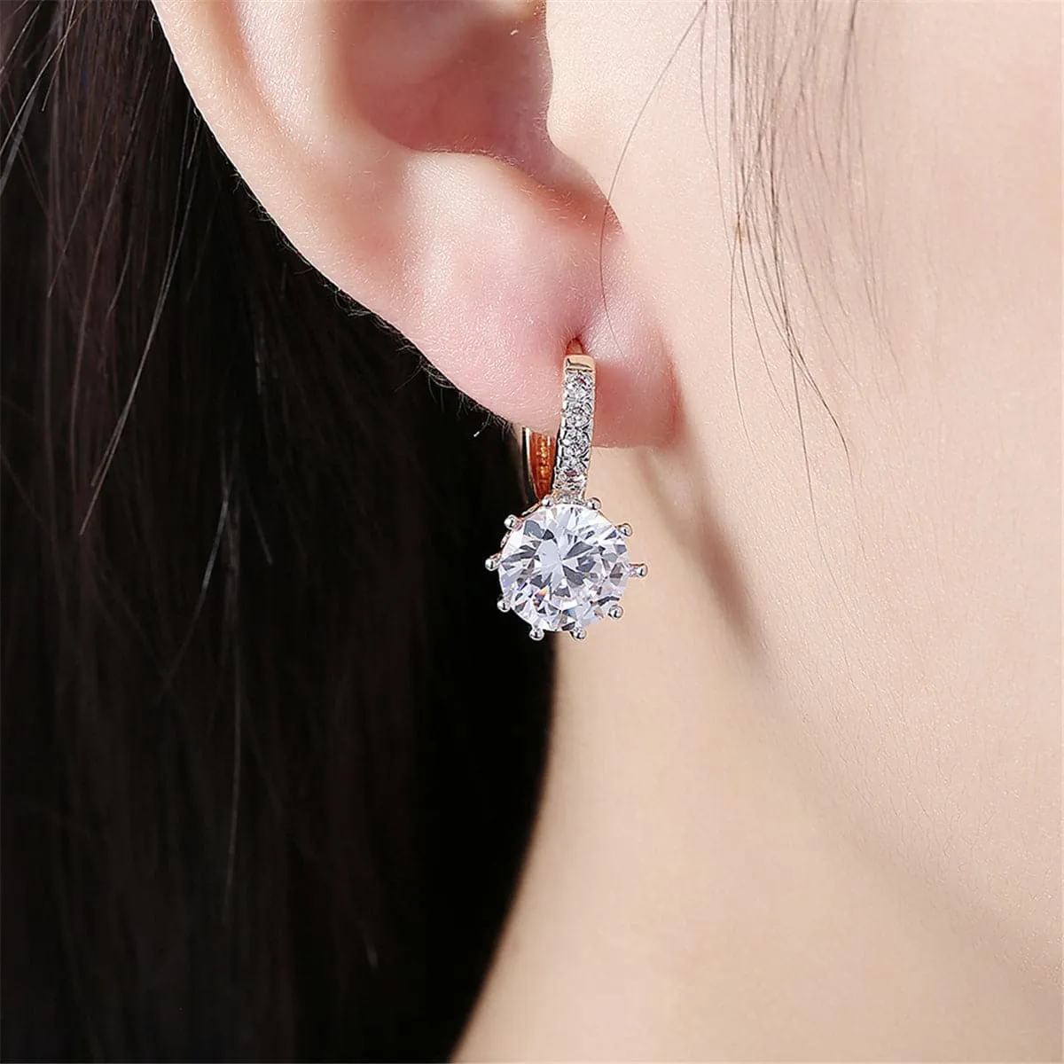 Cubic Zirconia & 18K Gold-Plated Round-Cut Huggie Earrings