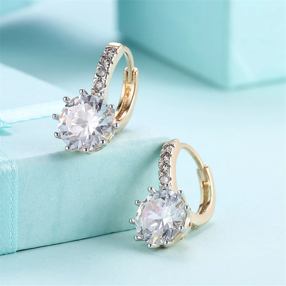 Cubic Zirconia & 18K Gold-Plated Round-Cut Huggie Earrings