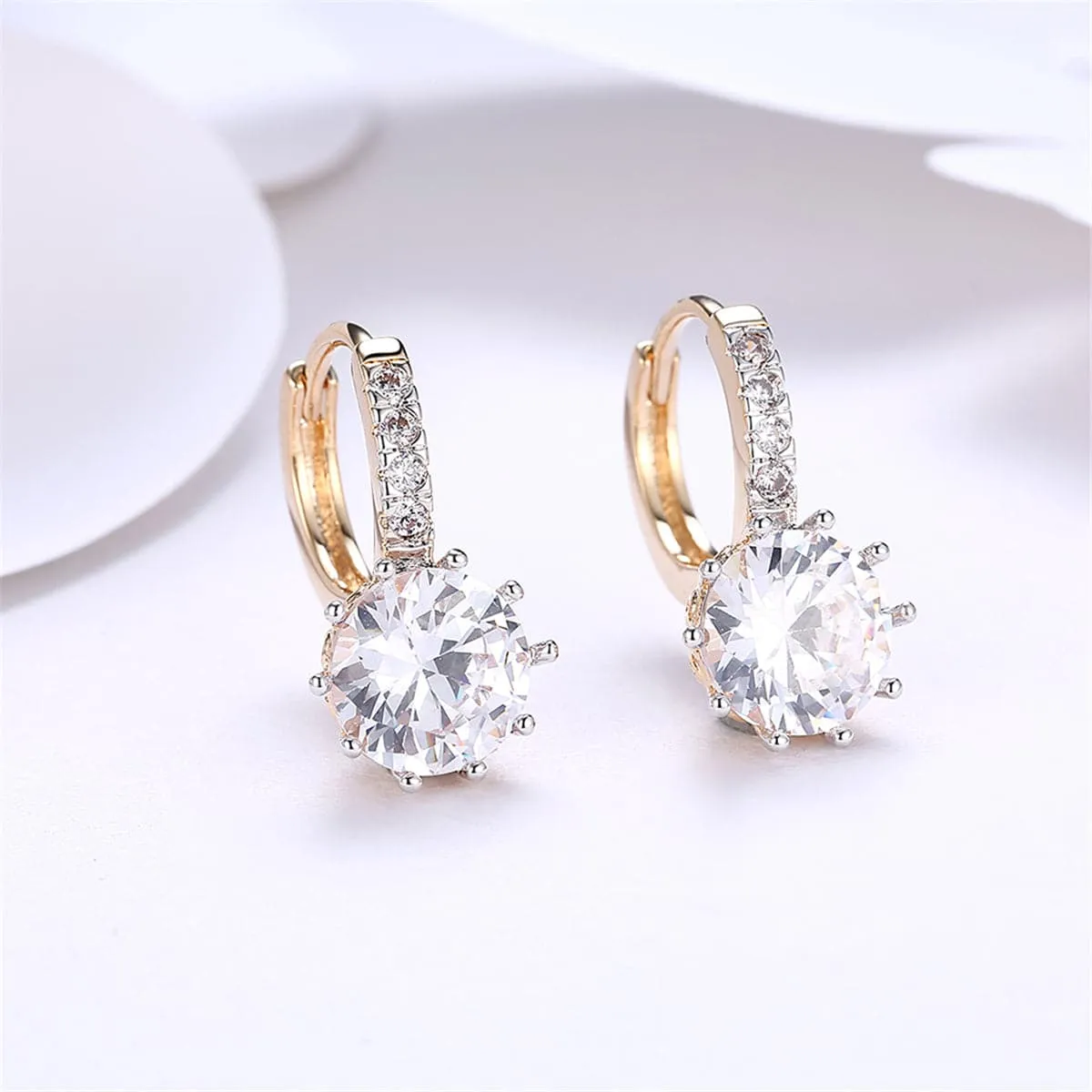 Cubic Zirconia & 18K Gold-Plated Round-Cut Huggie Earrings