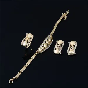 Cubic Zirconia & 18K Gold-Plated Round Flower Necklace Set