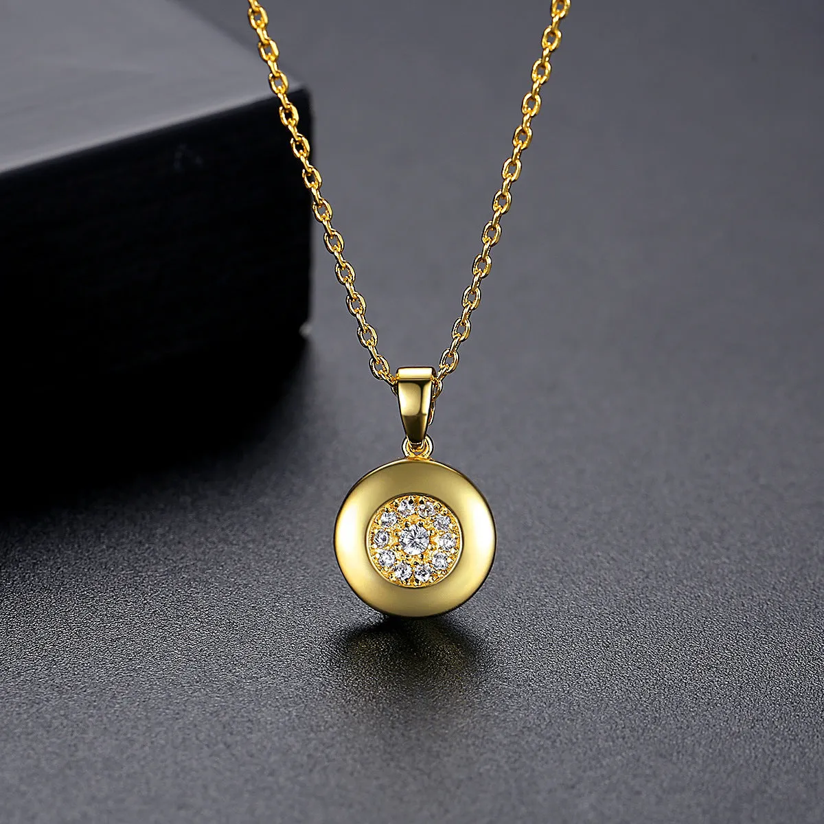 Cubic Zirconia & 18K Gold-Plated Round Pendant Necklace