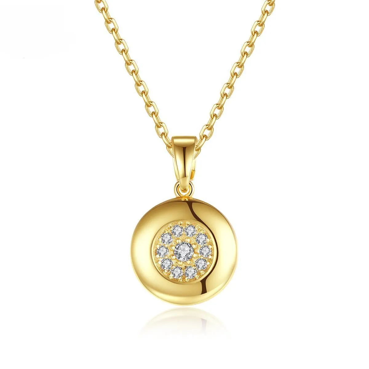 Cubic Zirconia & 18K Gold-Plated Round Pendant Necklace