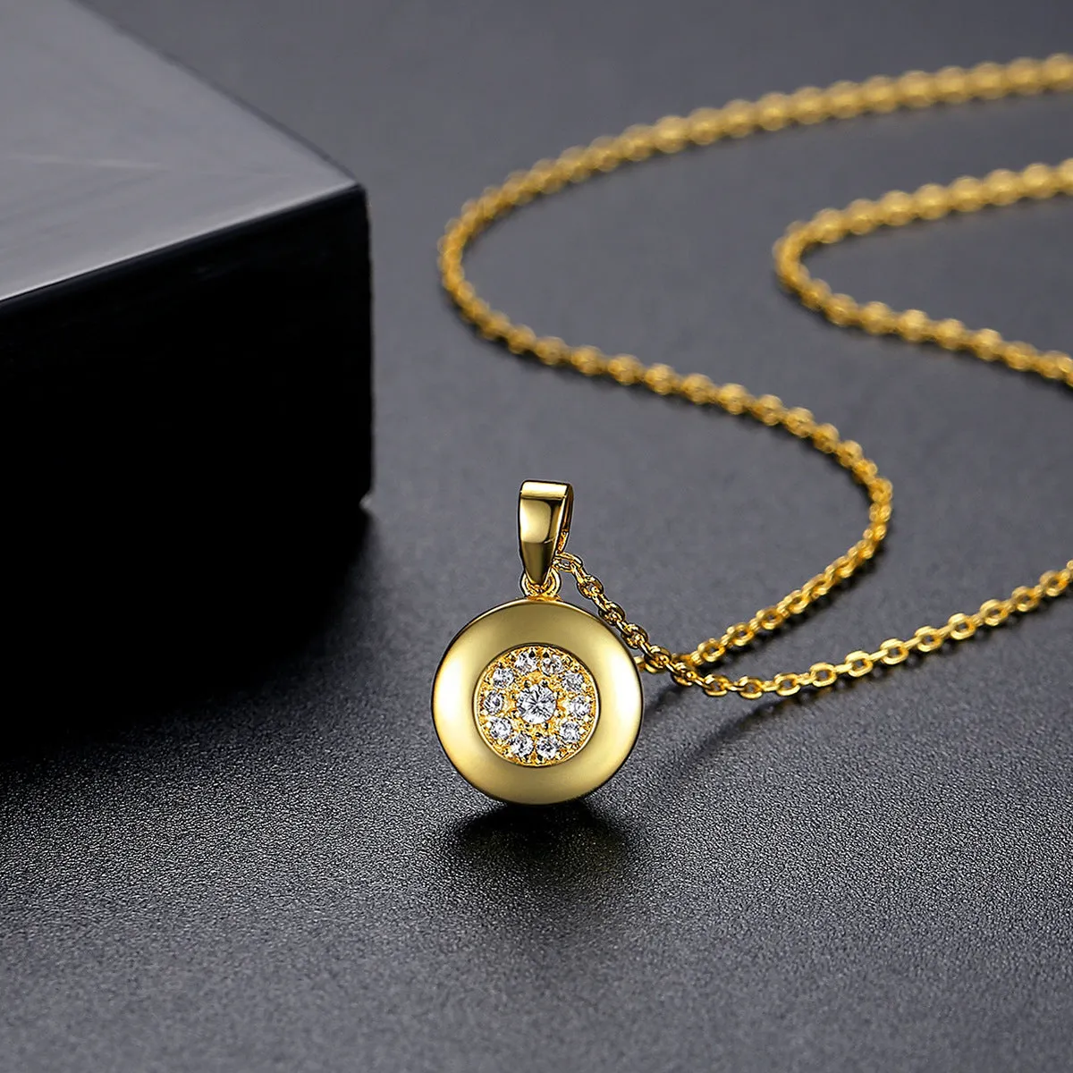 Cubic Zirconia & 18K Gold-Plated Round Pendant Necklace