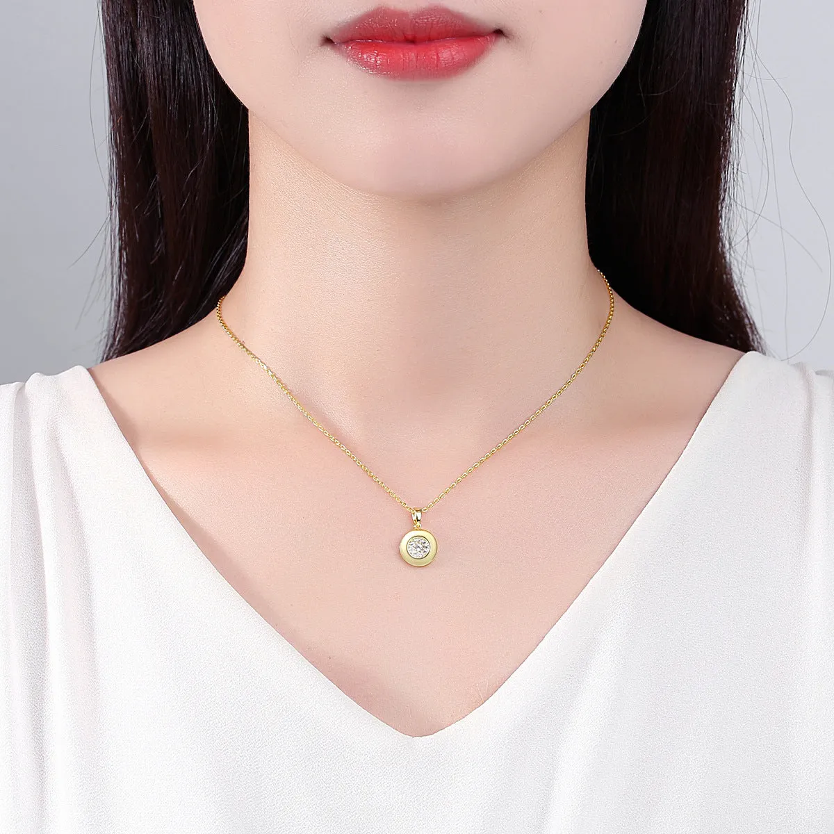 Cubic Zirconia & 18K Gold-Plated Round Pendant Necklace