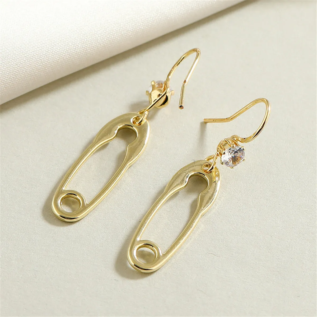 Cubic Zirconia & 18K Gold-Plated Safety Pin Drop Earrings