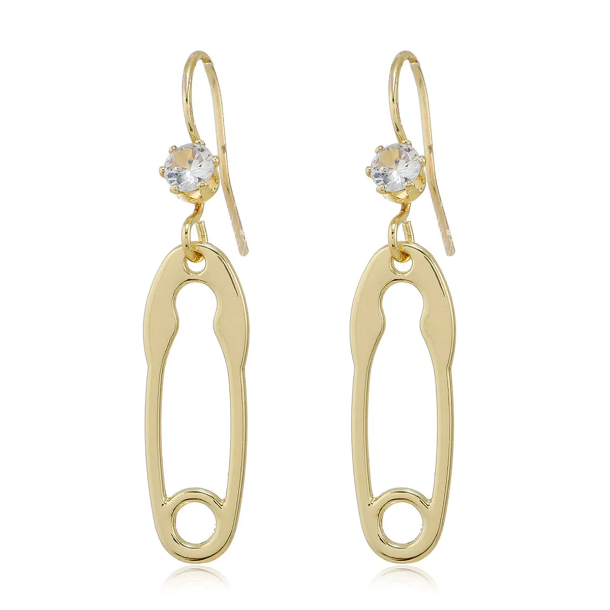 Cubic Zirconia & 18K Gold-Plated Safety Pin Drop Earrings