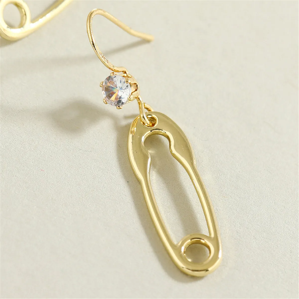 Cubic Zirconia & 18K Gold-Plated Safety Pin Drop Earrings