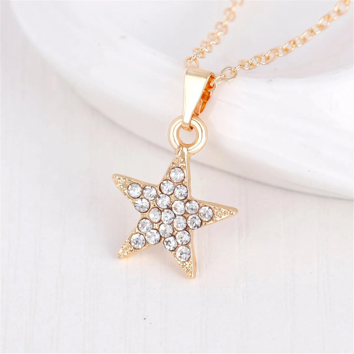Cubic Zirconia & 18K Gold-Plated Star Pendant Necklace Set