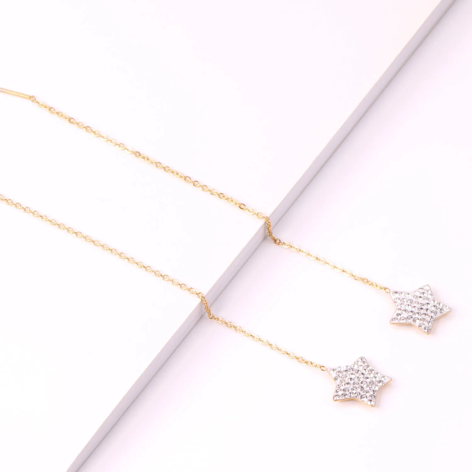 Cubic Zirconia & 18K Gold-Plated Star Threader Earrings