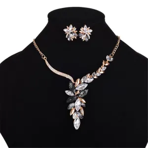 Cubic Zirconia & 18K Gold-Plated Statement Black Earrings & Necklace