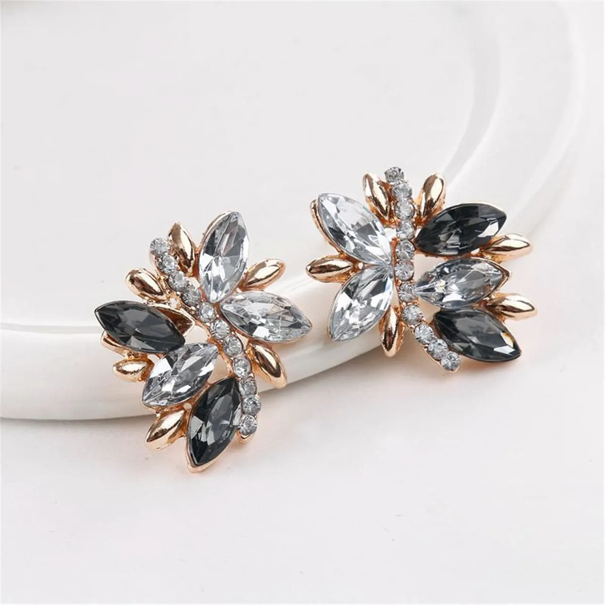 Cubic Zirconia & 18K Gold-Plated Statement Black Earrings & Necklace