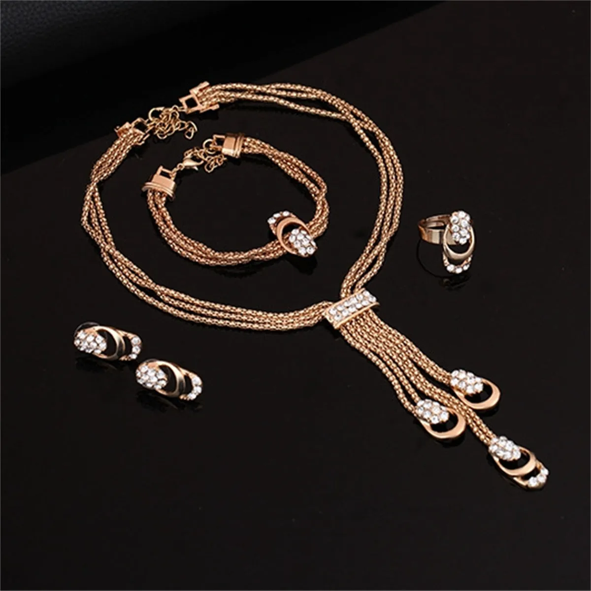 Cubic Zirconia & 18K Gold-Plated Tassel Pendant Necklace Set