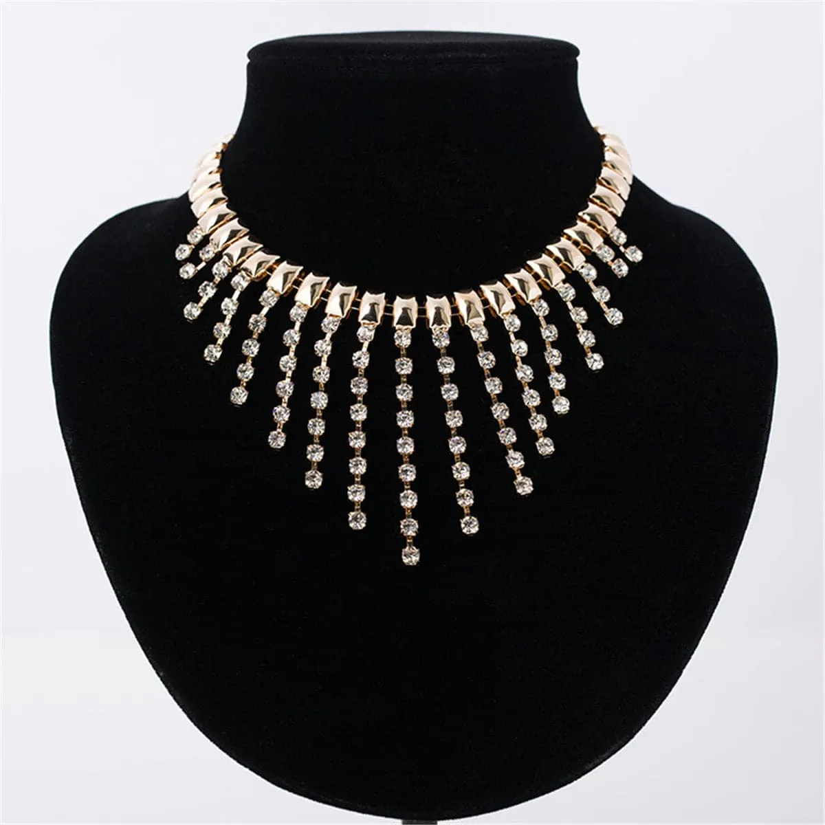Cubic Zirconia & 18K Gold-Plated Tassel Statement Necklace
