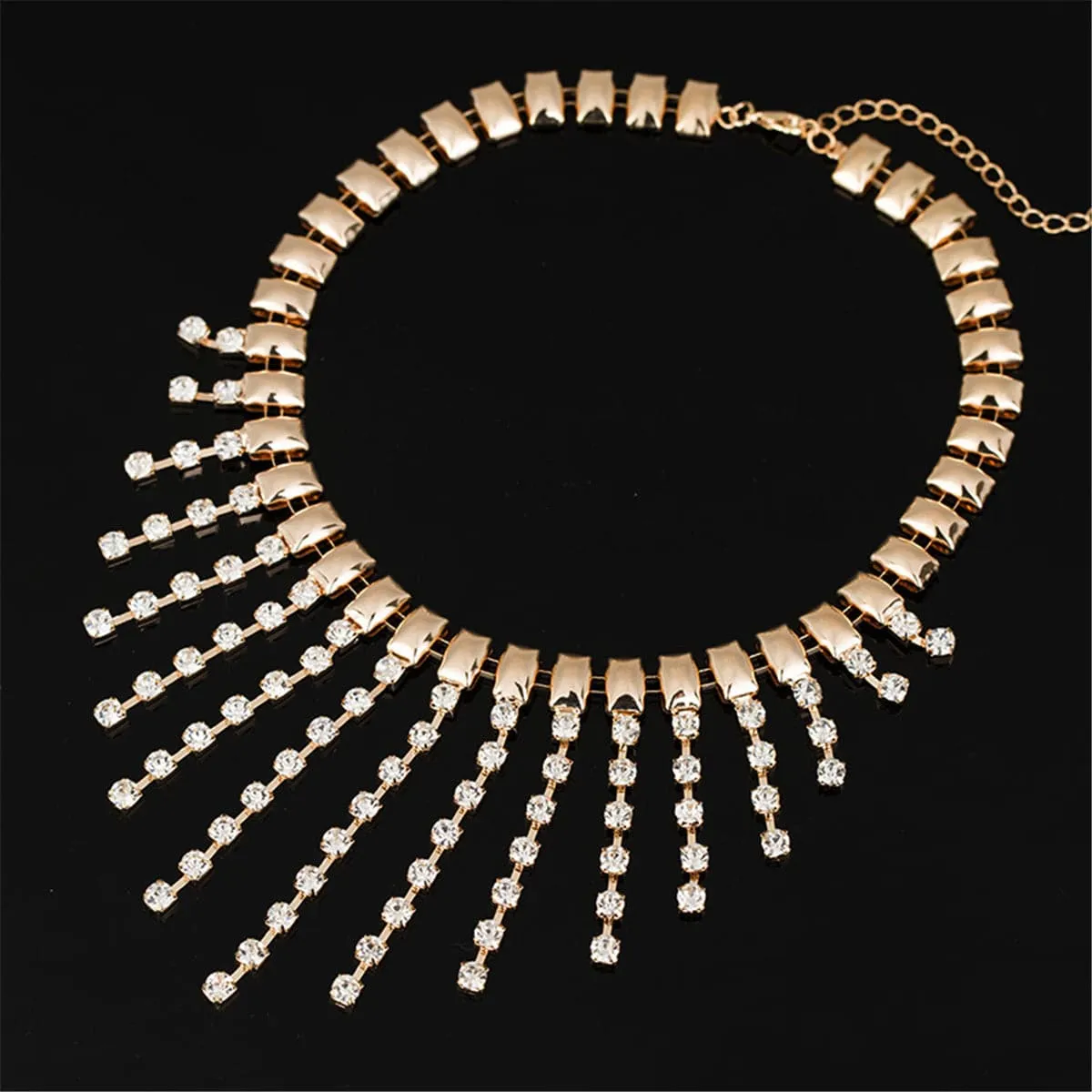 Cubic Zirconia & 18K Gold-Plated Tassel Statement Necklace