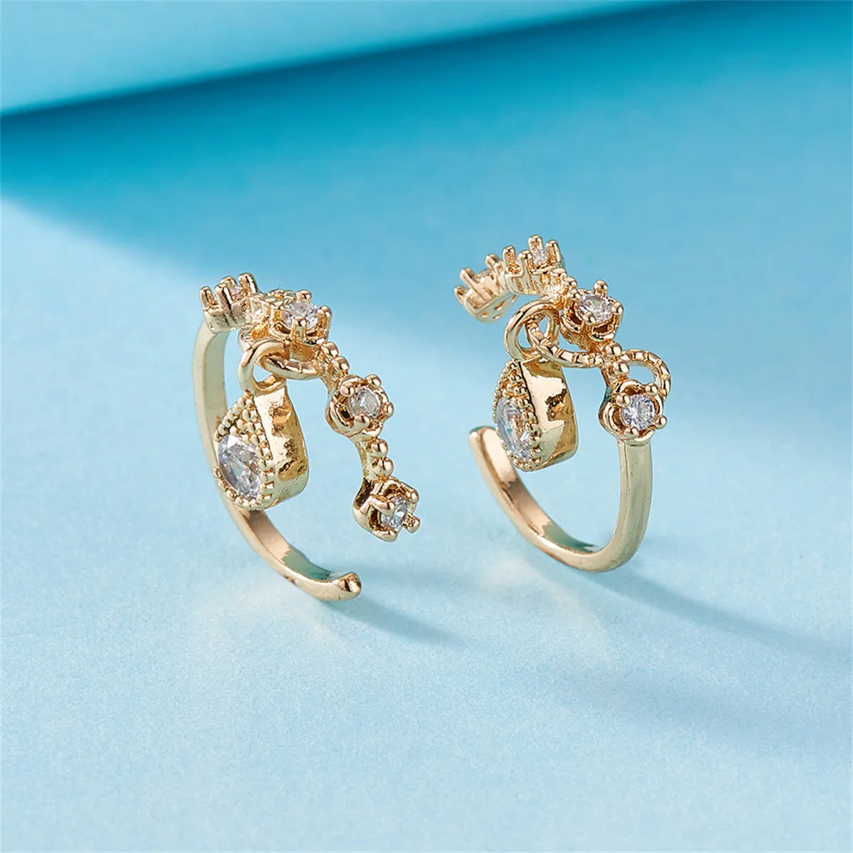 Cubic Zirconia & 18K Gold-Plated Teardrop Ear Cuffs