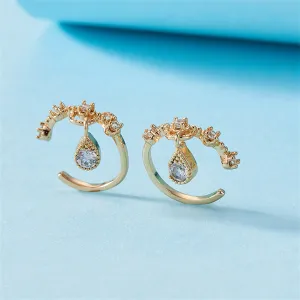 Cubic Zirconia & 18K Gold-Plated Teardrop Ear Cuffs