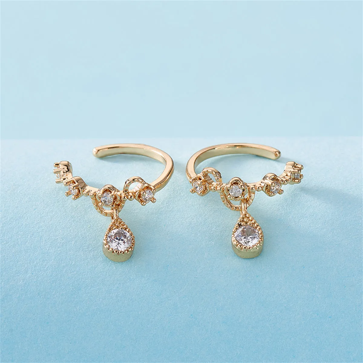 Cubic Zirconia & 18K Gold-Plated Teardrop Ear Cuffs
