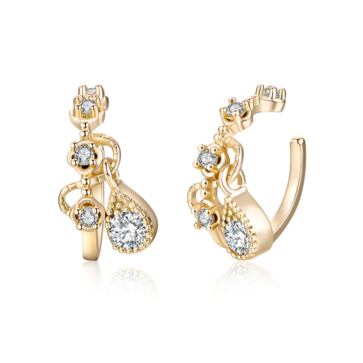 Cubic Zirconia & 18K Gold-Plated Teardrop Ear Cuffs