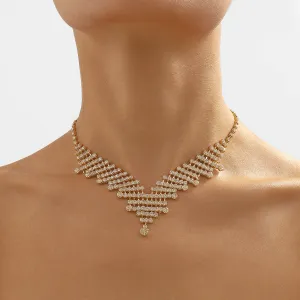 Cubic Zirconia & 18K Gold-Plated V Statement Necklace