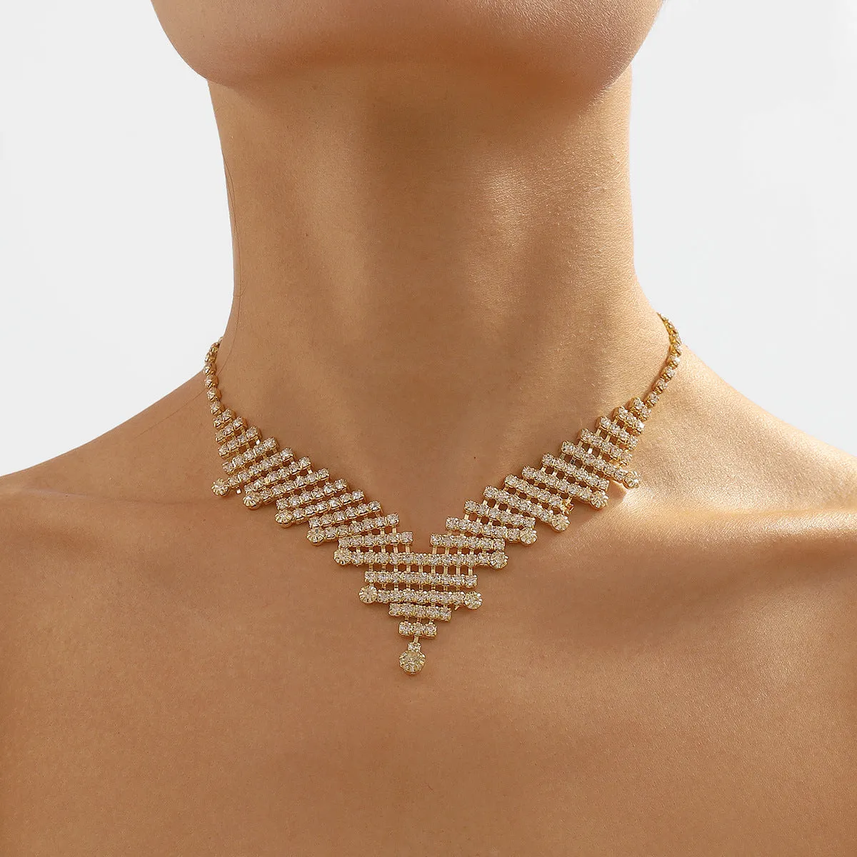 Cubic Zirconia & 18K Gold-Plated V Statement Necklace