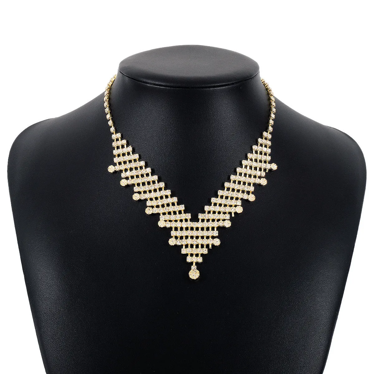 Cubic Zirconia & 18K Gold-Plated V Statement Necklace