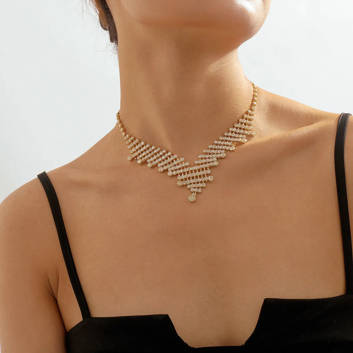 Cubic Zirconia & 18K Gold-Plated V Statement Necklace