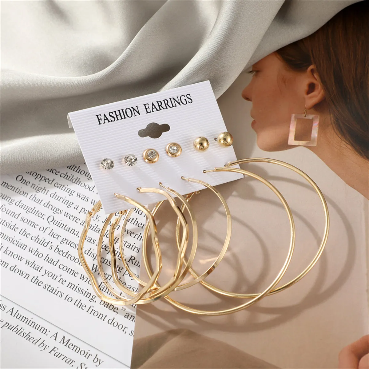 Cubic Zirconia & 18K Gold-Plated Wave Hoop Earring Set